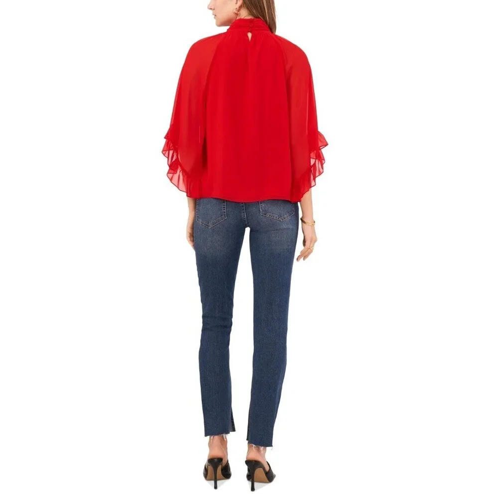 Vince Camuto Cutout Flutter-Sleeve Top Red Size 2XS MSRP $89 - Picture 2 of 4